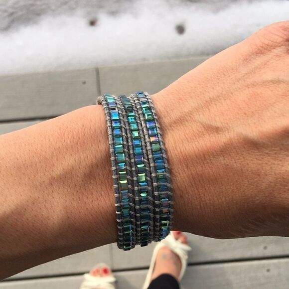 NEW Teal and grey wrap bracelet - Picture 1 of 6